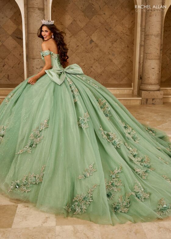 Rachel Allan RQ2210 Off-The-Shoulder Corset Bodice Quince Dress