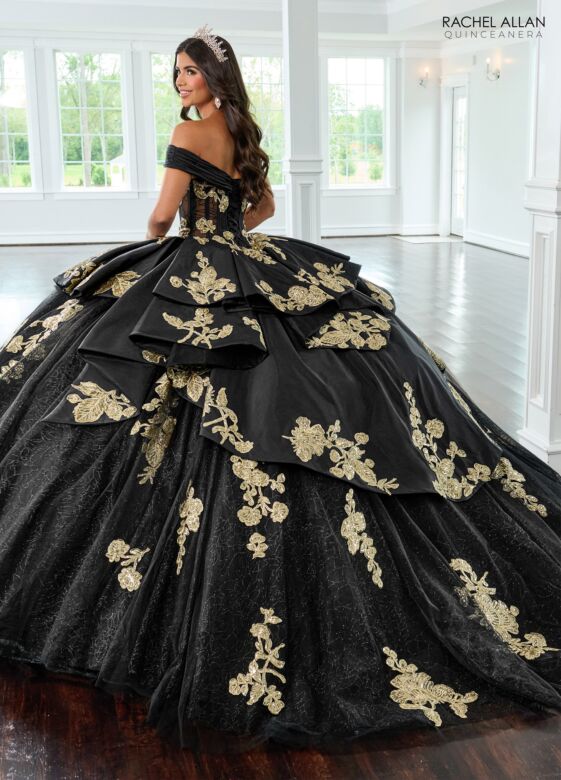 Rachel Allan RQ2222 Off-The-Shoulder Pleated Peplum Quinceanera Gown