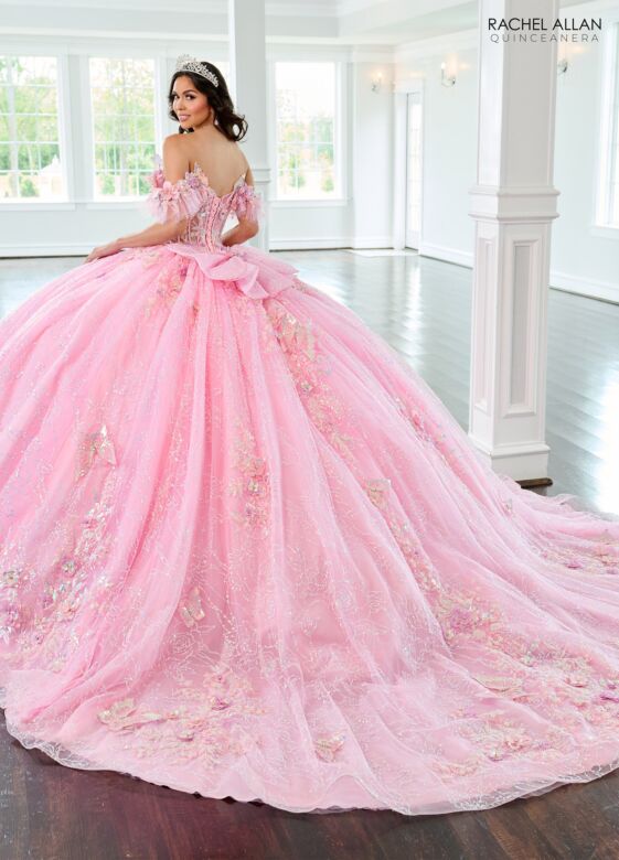 Rachel Allan RQ3149 Plunging Neck Butterfly Applique Quince Gown