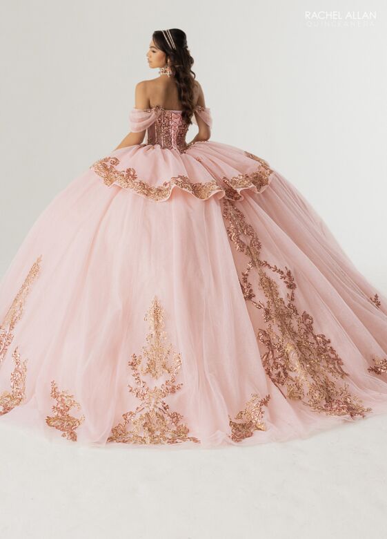 Rachel Allan RQ3175 Off The Shoulder Lace-Up Dress