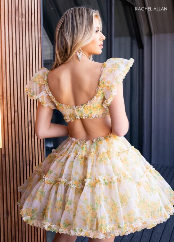 Rachel Allan 40408 Square Neckline Floral Print Dress