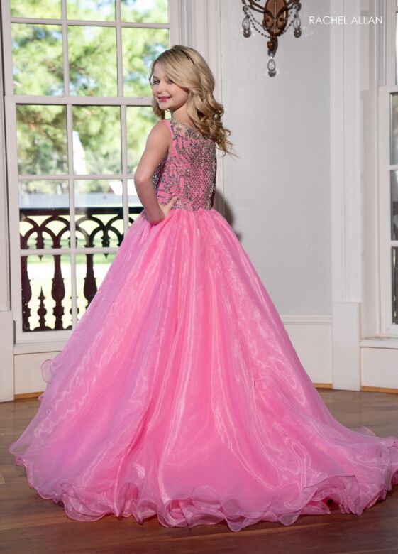 Rachel Allan 10232 Jewel Neck Beaded Bodice Mini Pageant Gown