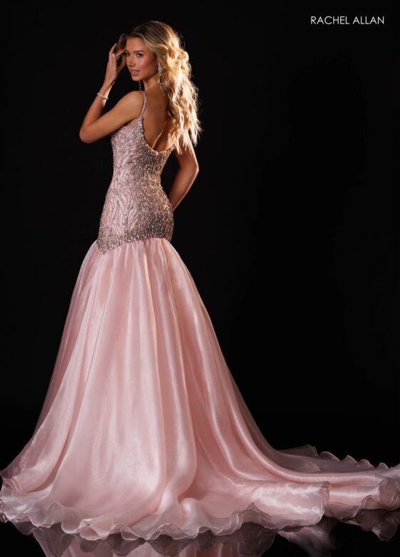 Rachel Allan 50433 Scoop Back Beaded Trumpet Dress