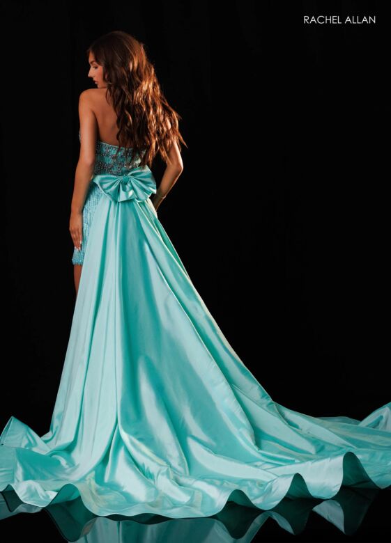Rachel Allan 50436 Fringe Skirt Beaded Strapless Dress
