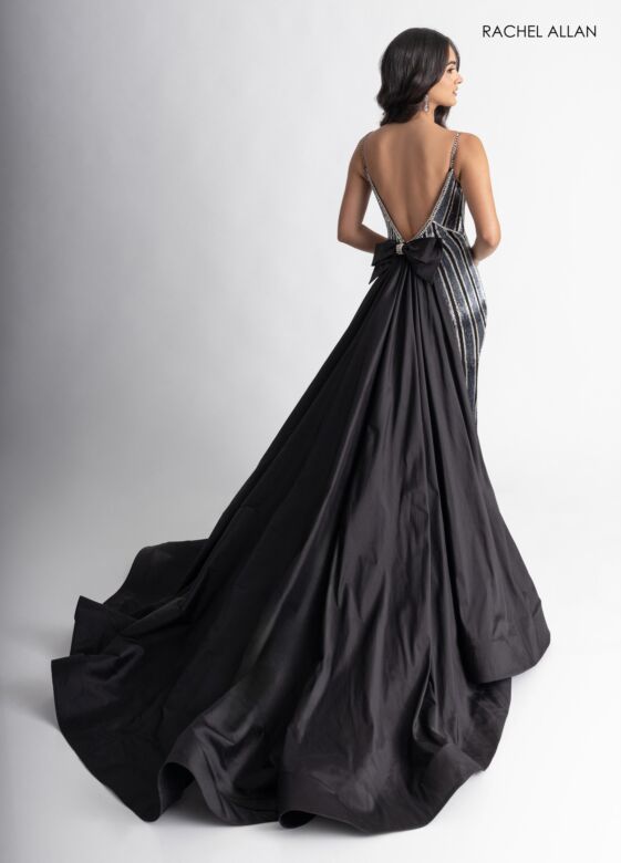 Rachel Allan 50390 Front Slit Beaded Scoop Neck Dress