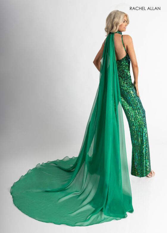 Rachel Allan 50391 Choker Cape Sequined Jumpsuit