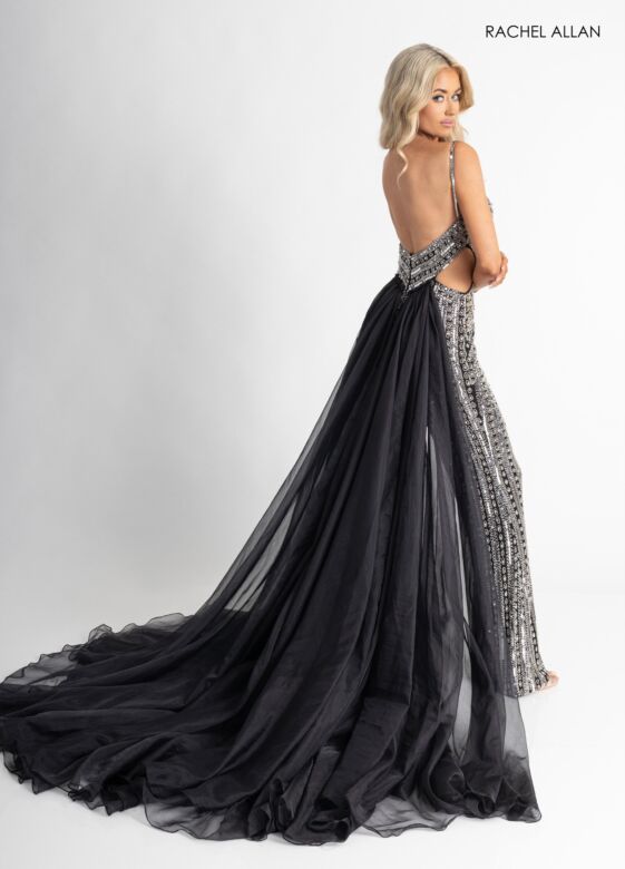 Rachel Allan 50400 Side Cutout Detachable Overskirt Jumpsuit