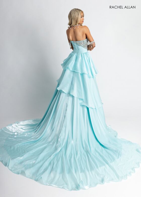 Rachel Allan 50401 Tiered Skirt Jeweled Off-The-Shoulder Dress