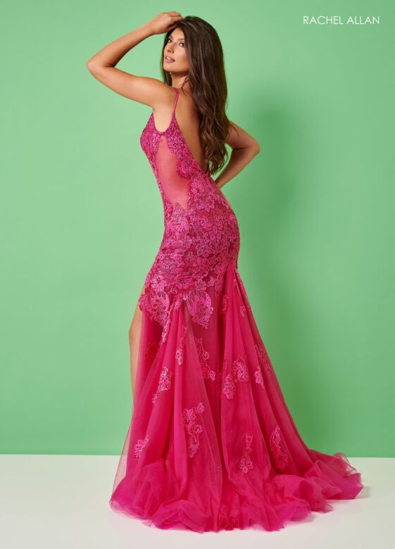 Rachel Allan 70275 Spaghetti Strap Illusion Side Dress