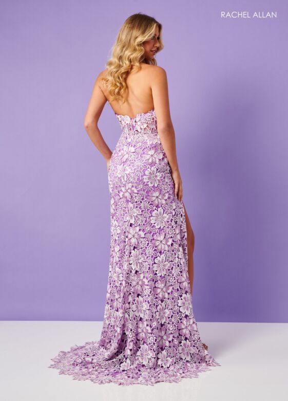 Rachel Allan 70288 Floral Applique Illusion Corset Bodice Dress