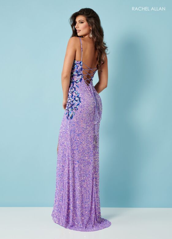 Rachel Allan 70325 Lace-Up Open Back High Slit Dress