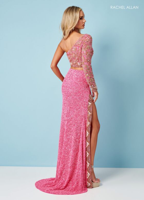 Rachel Allan 70331 2-Piece Asymmetric Neck High Slit Dress