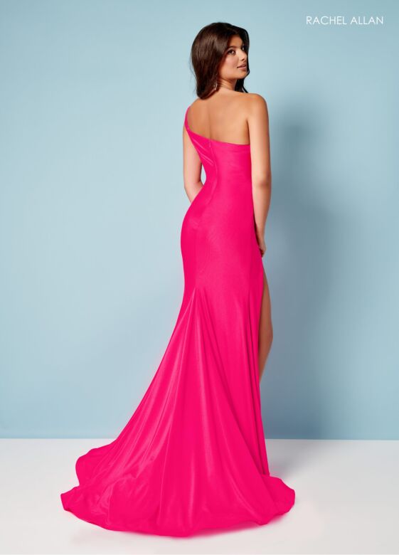Rachel Allan 70391 Asymmetric Neck Ruched Bodice Dress