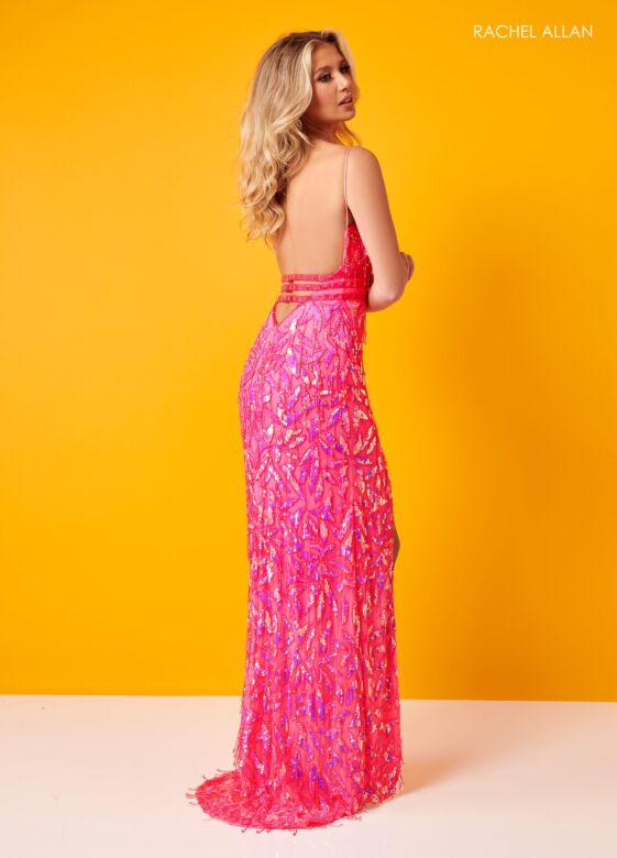 Rachel Allan 70401 Sweetheart Neck Beaded Fringe Dress