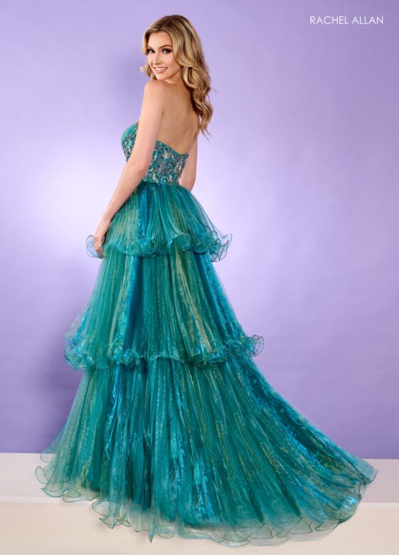 Rachel Allan 70649 Beaded Waist Layered Skirt Dress