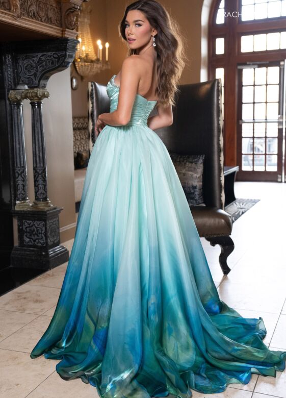 Rachel Allan 70727 Embellished Neckline Strapless Print Dress