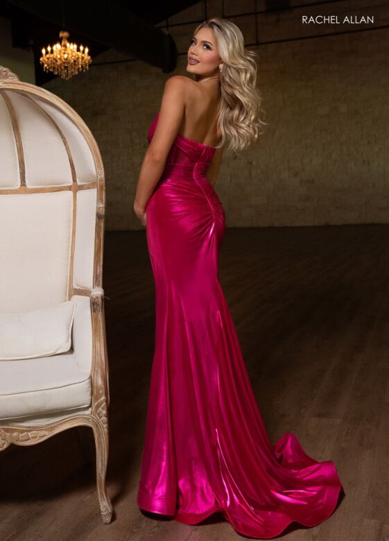 Rachel Allan 70751 Ruched Corset Strapless Metallic Dress