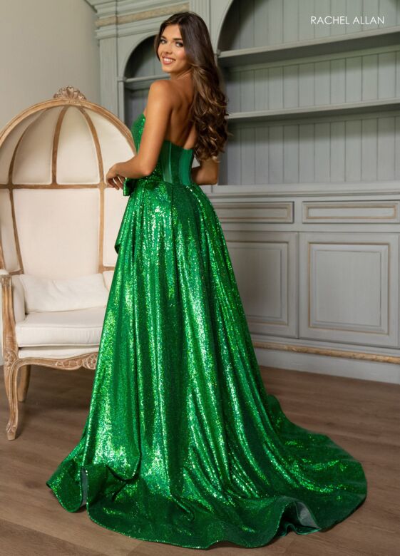 Rachel Allan 70791 High Slit Strapless Corset Sequin Dress