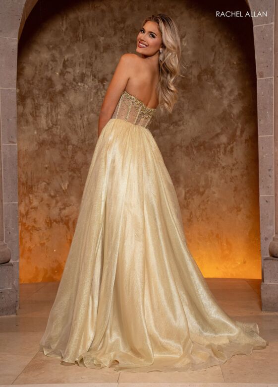 Rachel Allan 70812 Embellished Corset Strapless Glitter Dress