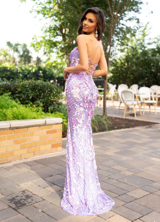 Rachel Allan 70829 High Slit Strapless Sweetheart Paillettes Dress