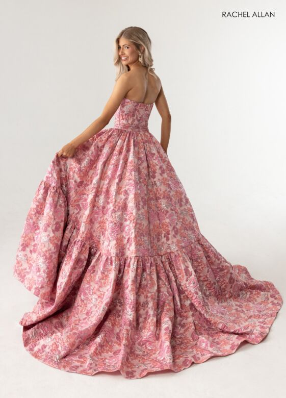 Rachel Allan 70939 Tiered Skirt Floral Jacquard Dress