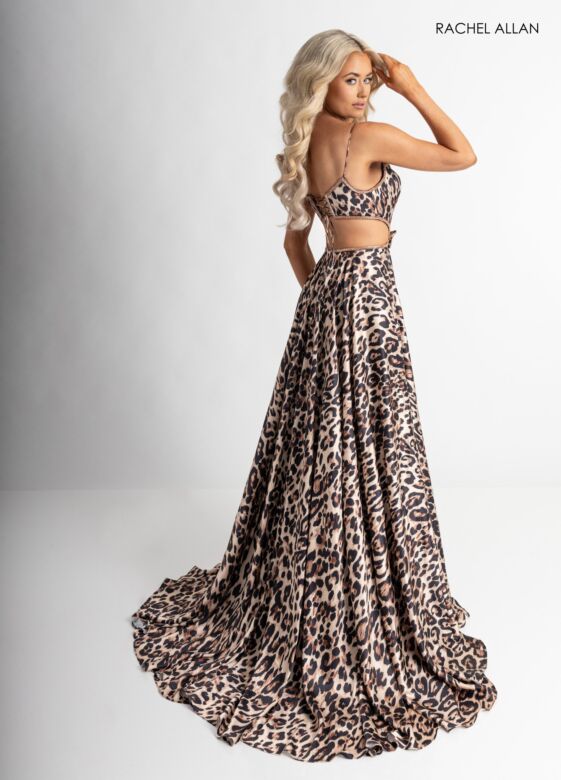 Rachel Allan 70963 Slit Skirt Leopard Print Dress