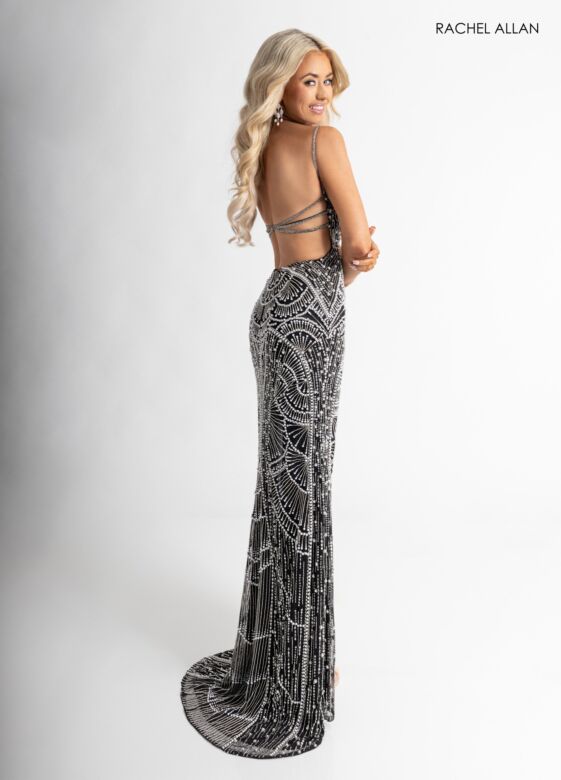 Rachel Allan 70970 Plunging Neckline Embellished Dress