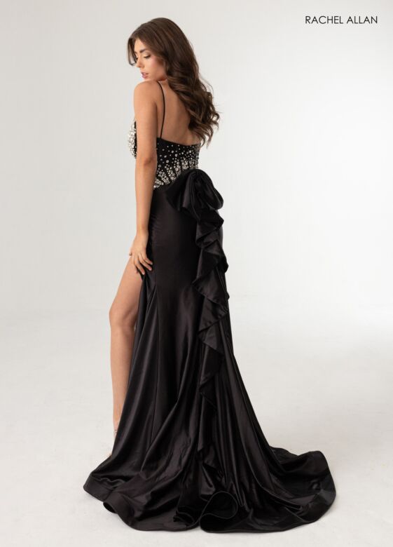 Rachel Allan 70971 Bow Train High Slit Dress