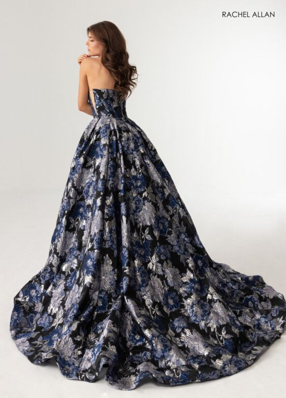 Rachel Allan 70975 High Slit Floral Jacquard Dress