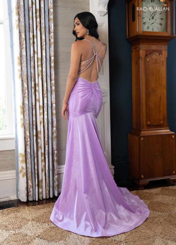 Rachel Allan 70983 Strappy Back High Slit Dress