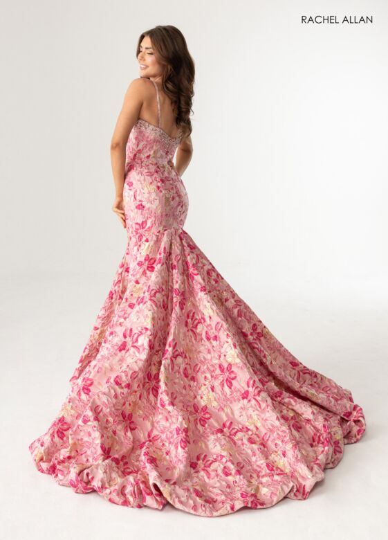 Rachel Allan 70988 Bubble Skirt Floral Jacquard Dress