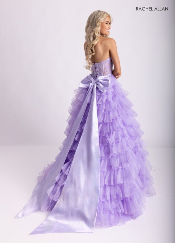 Rachel Allan 71006 Tiered Ruffle Skirt Plunging Halter Neck Dress