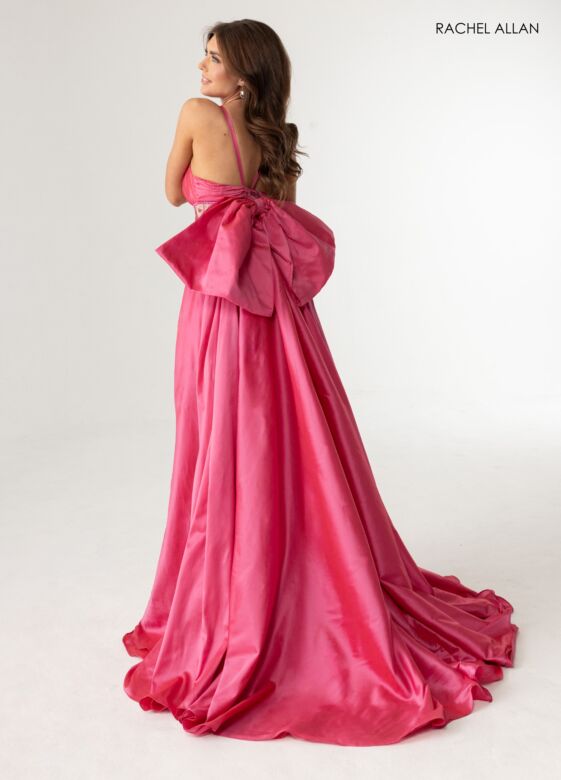 Rachel Allan 71016 Side Slit Back Bow Watteau Train Dress
