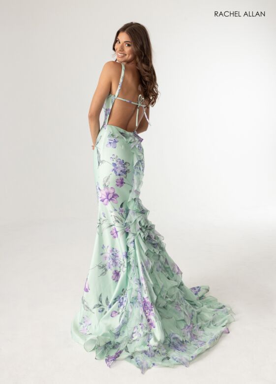 Rachel Allan 71023 Waterfall Back Floral Dress
