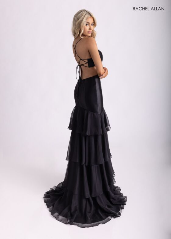 Rachel Allan 71027 Cutout Side Tiered Skirt Dress