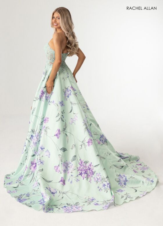 Rachel Allan 71031 Sweep Train Slit Skirt Floral Dress