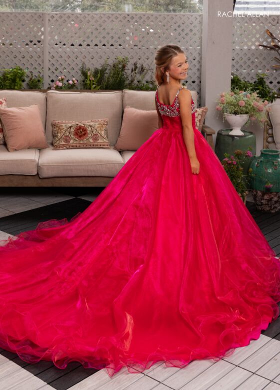 Rachel Allan 10287 Semi-Chapel Train Ruched Dress