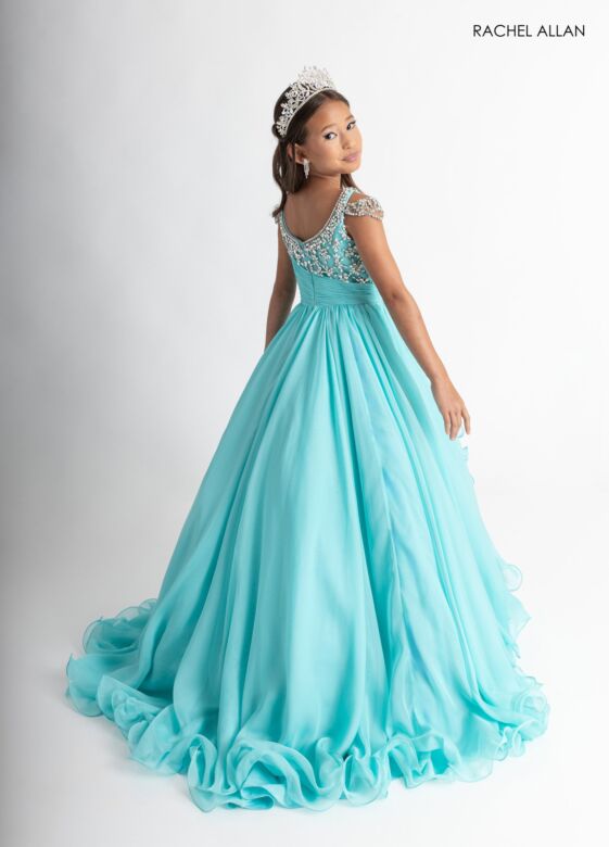 Rachel Allan 10302 Beaded Cold-Shoulder Bateau Neck Dress