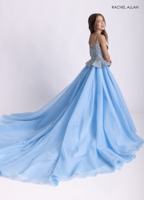 Rachel Allan 10306 Front Bow Beaded Peplum Dress
