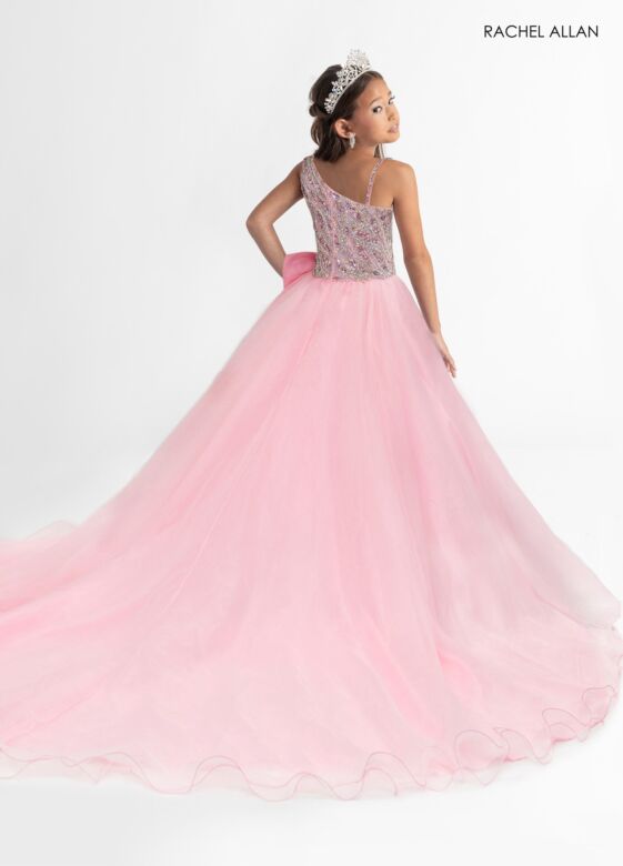 Rachel Allan 10313 Front Bow Asymmetric Neck Dress