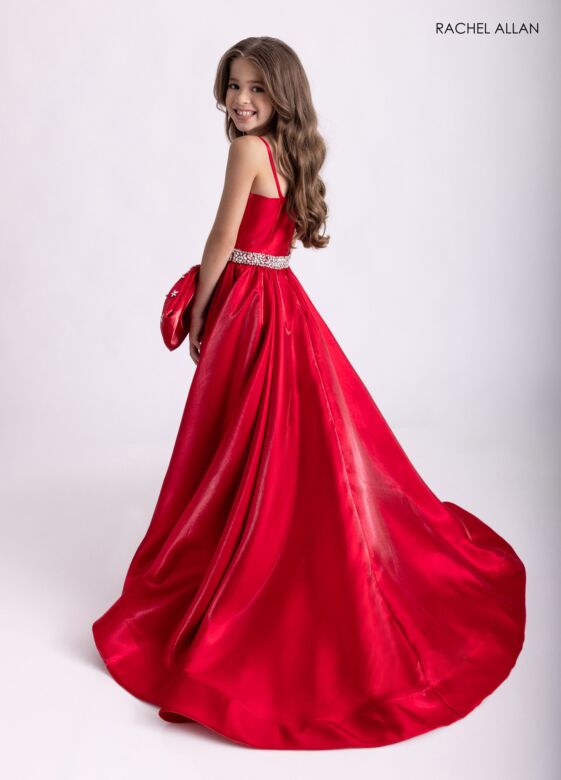 Rachel Allan 10316 Beaded Waist Front Bow Dress