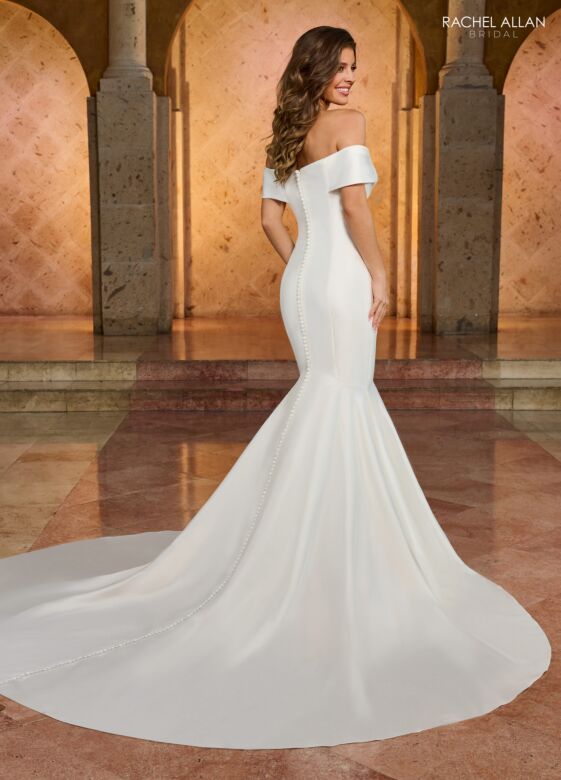 Rachel Allan RB2180 Off-The-Shoulder Crisscross Neck Bridal Dress