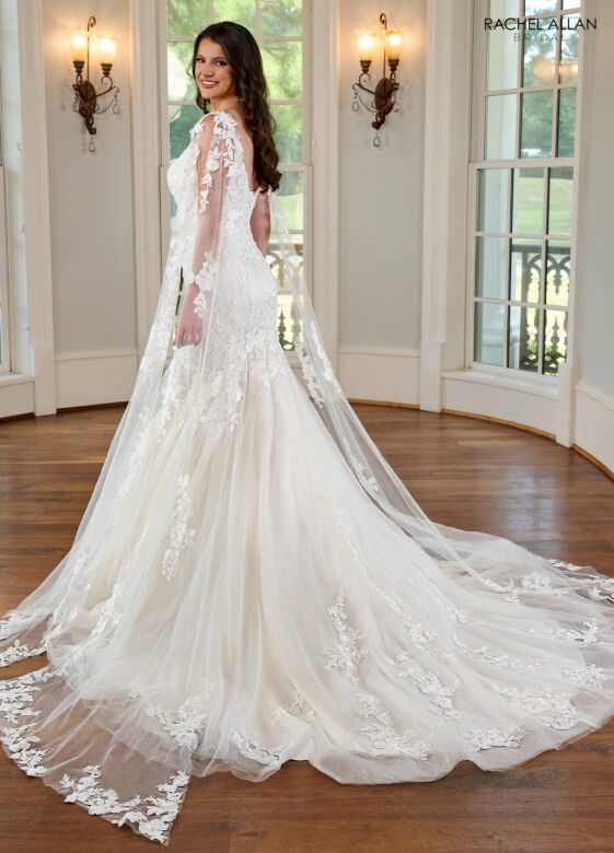 Rachel Allan RB4174 Plunging Sides Removable Streamer Bridal Gown