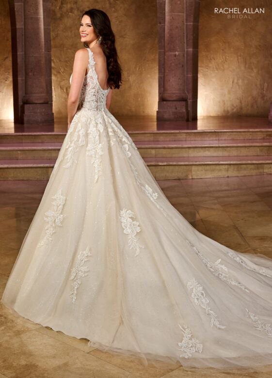 Rachel Allan RB5037 V-Neck Lace-Up Back Bridal Dress