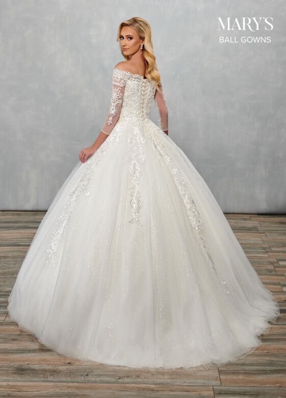 Rachel Allan MB6072 Sheer Sleeve Off-The-Shoulder Lace Wedding Gown
