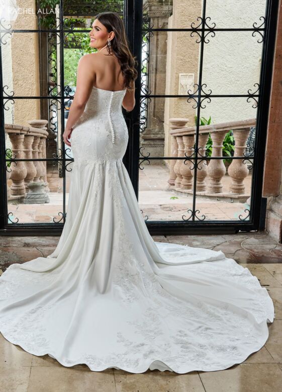 Rachel Allan RB3211 Plunging Neck Satin Trumpet Wedding Dress