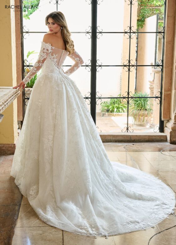 Rachel Allan RB3224 Off-The-Shoulder Sheer Back Bridal Dress