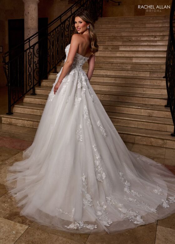 Rachel Allan RB5084 Plunging Neck Floral Applique Bridal Gown
