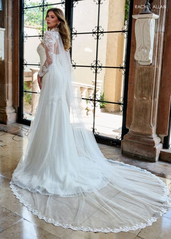Rachel Allan RB5093 Plunging Neck Beaded Mermaid Wedding Gown