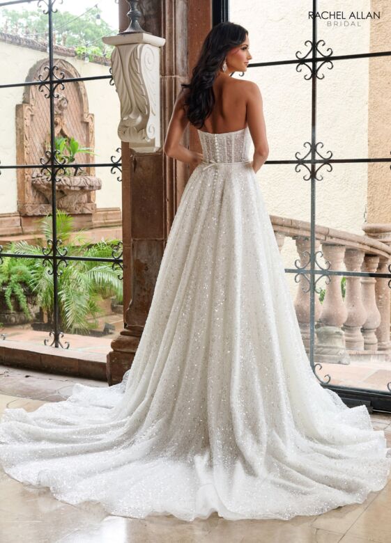 Rachel Allan RB5094 Back Button Strapless Beaded Wedding Gown